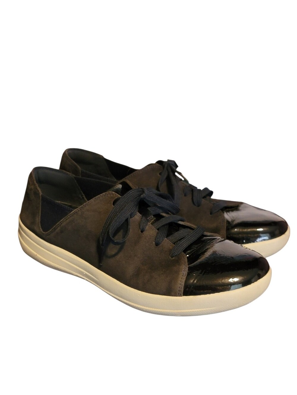 FITFLOP F-Sporty Lace Up Sneaker Midnight Navy Mix Suede Patent Leather Toe 10